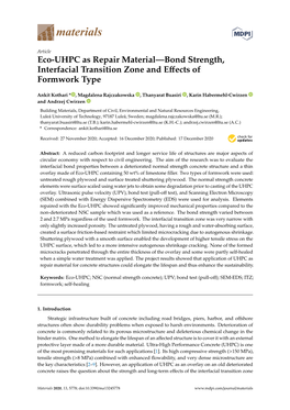 Eco-UHPC As Repair Material—Bond Strength, Interfacial Transition Zone and Eﬀects of Formwork Type