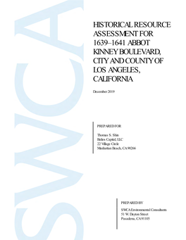 Historical Resource Assessment for 1639–1641 Abbot Kinney Boulevard, City and County of Los Angeles, California