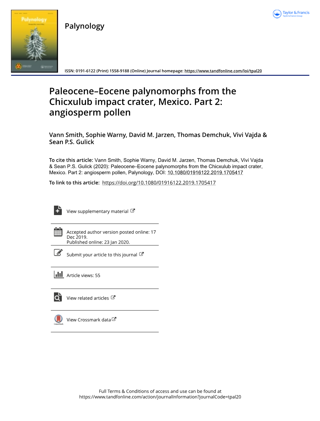 Paleocene–Eocene Palynomorphs from the Chicxulub Impact Crater, Mexico