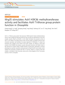Mrg15 Stimulates Ash1 H3K36 Methyltransferase Activity and Facilitates Ash1 Trithorax Group Protein Function in Drosophila