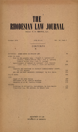 THE RHODESIAN LAW JOURNAL E D Ito R : R