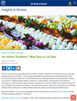 An Island Tradition: 'May Day Is Lei Day'