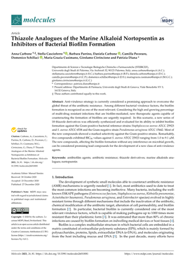 Thiazole Analogues of the Marine Alkaloid Nortopsentin As Inhibitors of Bacterial Bioﬁlm Formation