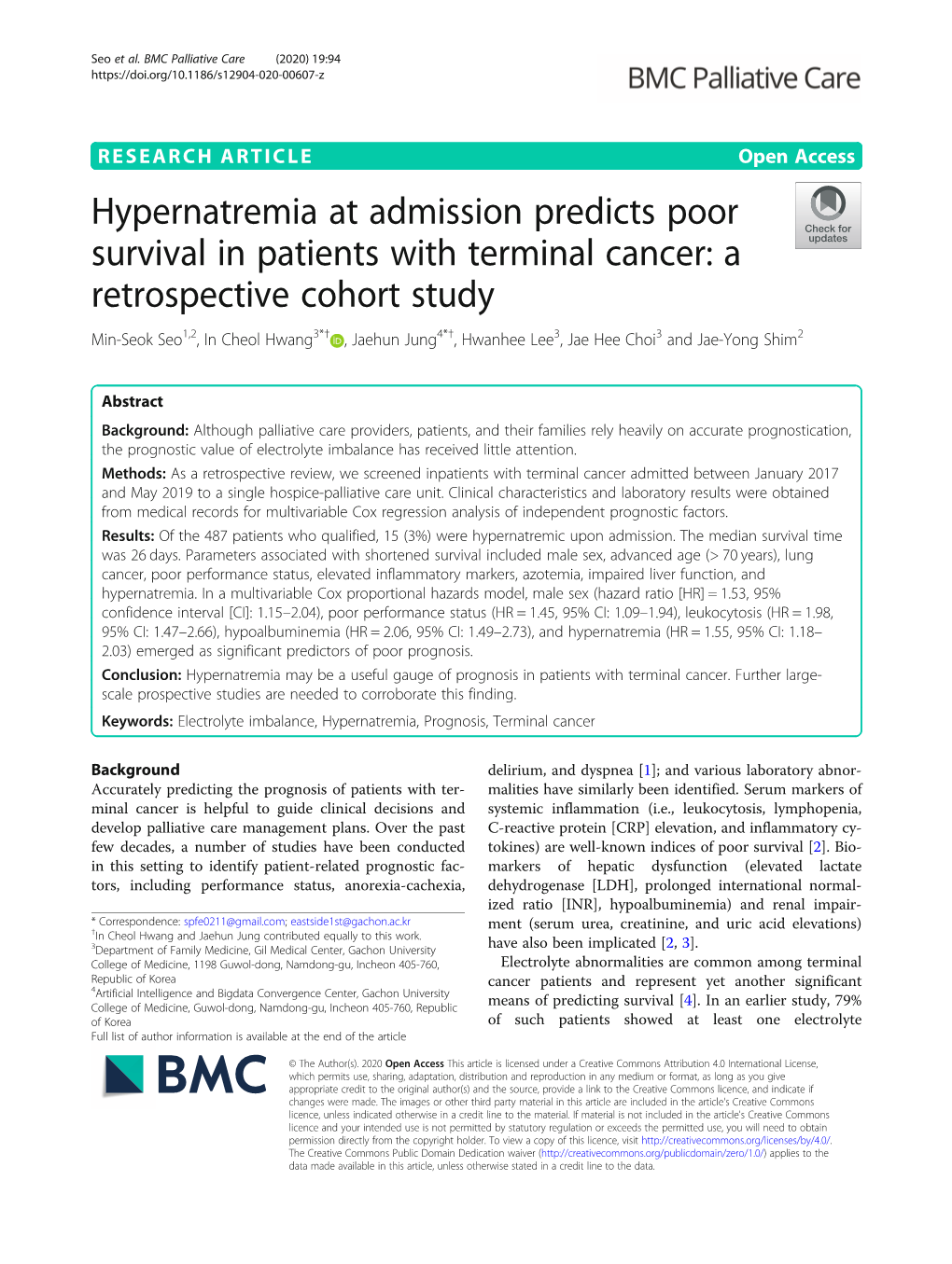 Hypernatremia at Admission Predicts Poor Survival