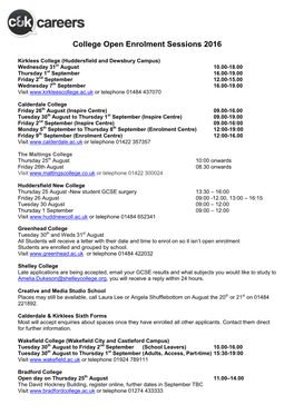 College Open Enrolment Sessions 2016