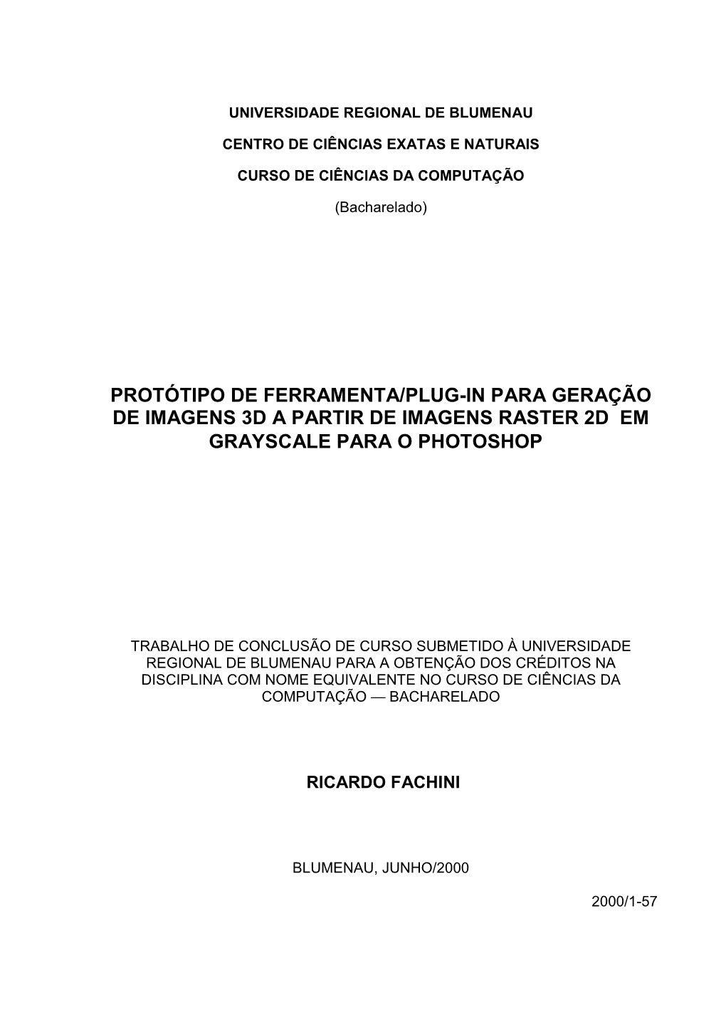 Protótipo De Ferramenta/Plug-In Para Geração De Imagens 3D a Partir De Imagens Raster 2D Em Grayscale Para O Photoshop 