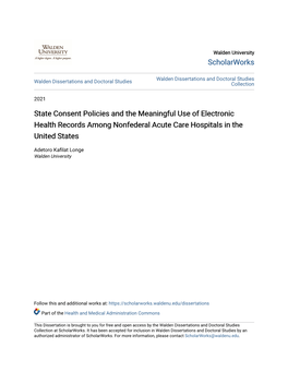 State Consent Policies and the Meaningful Use of Electronic Health Records Among Nonfederal Acute Care Hospitals in the United States