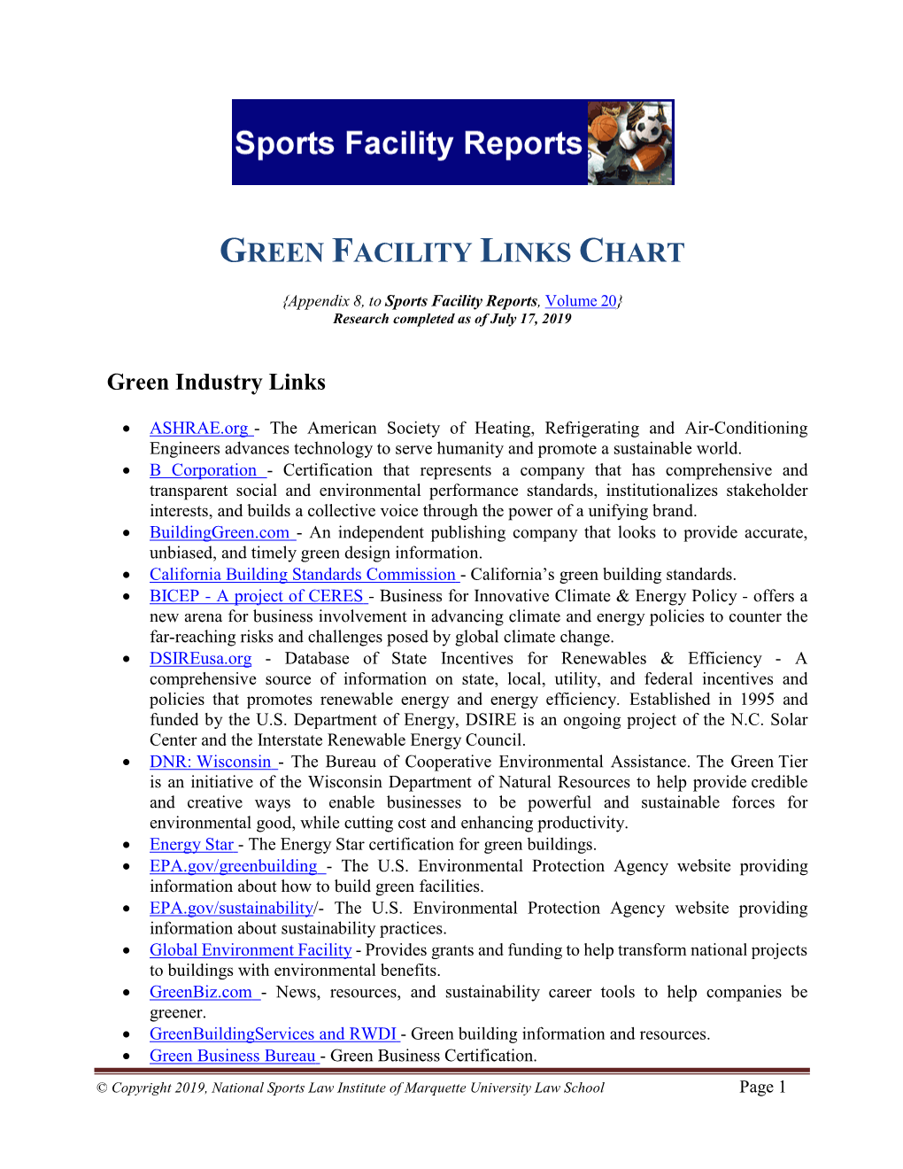 Green Sports Facility Links