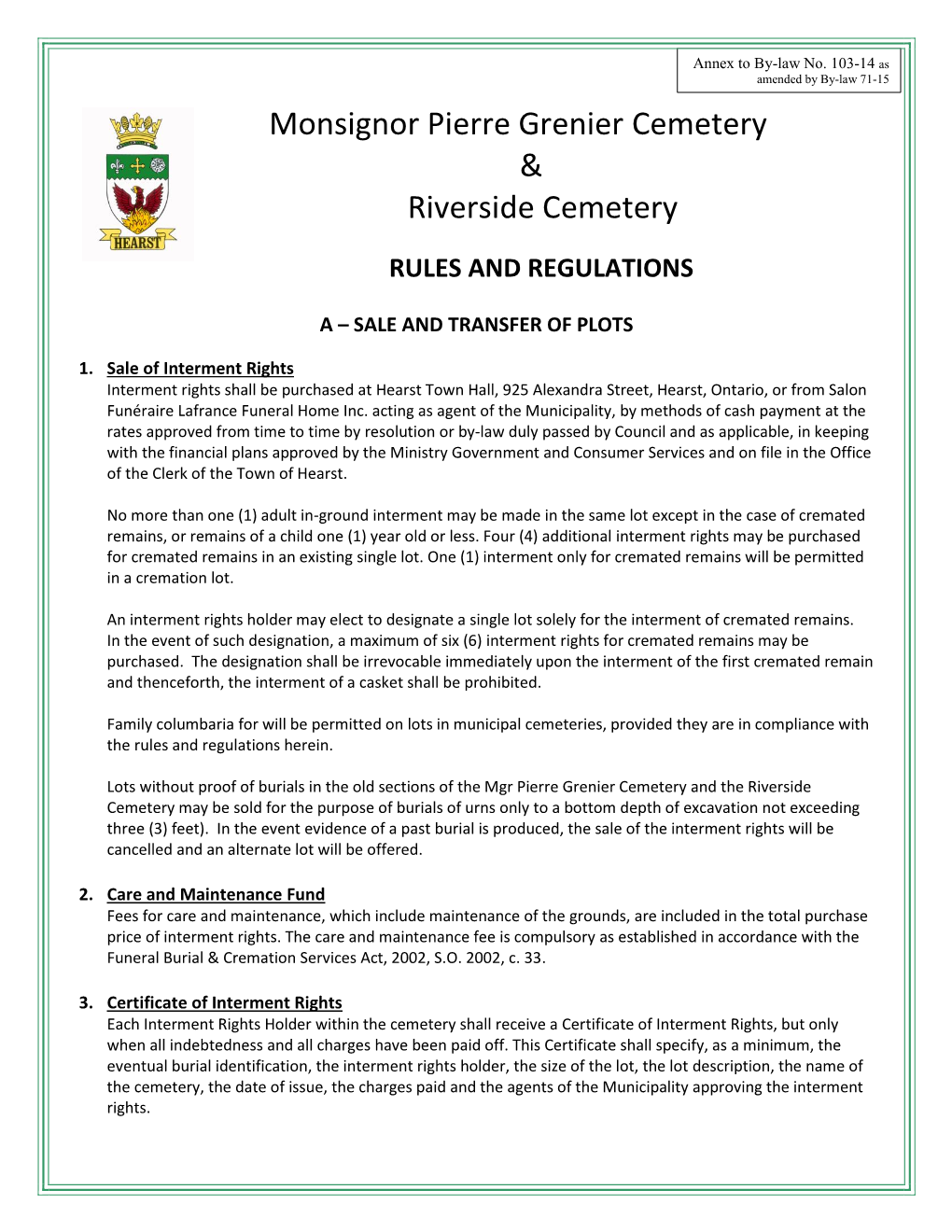 103-14 As Amended by By-Law 71-15