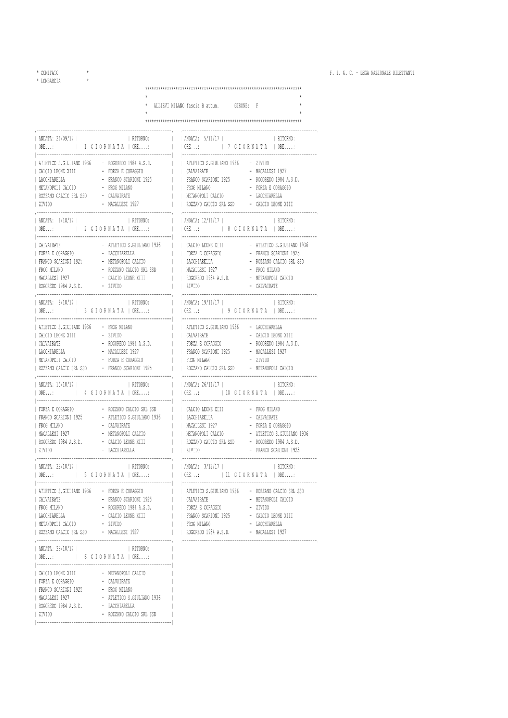 Calendari Allievi Giovanissimi RIFATTI