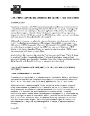 CDC/NHSN Surveillance Definitions for Specific Types of Infections