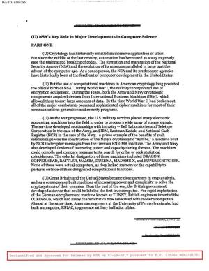 (U) NSA's Key Role in Major Developments in Computer Science