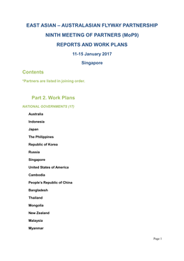 (Mop9) REPORTS and WORK PLANS Contents Part 2. Work P
