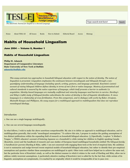 Habits of Household Lingualism