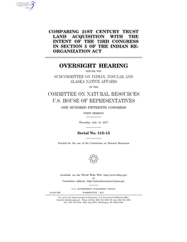 Oversight Hearing Committee on Natural Resources