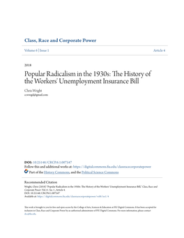 Popular Radicalism in the 1930S: the Ih Story of the Workers' Unemployment Insurance Bill Chris Wright Ccwwgd@Gmail.Com