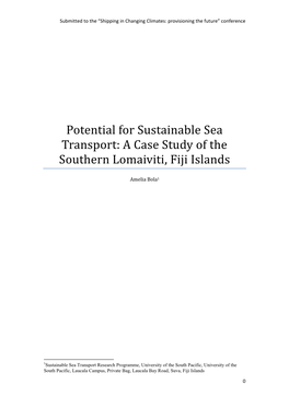 A Case Study of the Southern Lomaiviti, Fiji Islands