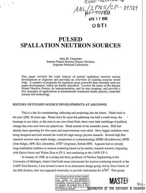 Pulsed Spallation Neutron Sources