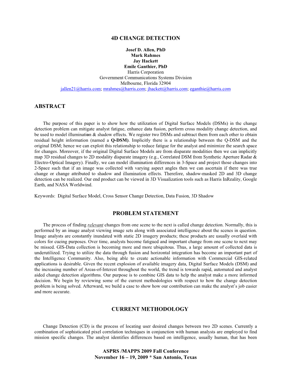 4D Change Detection Abstract Problem