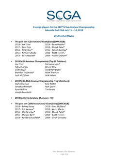 SCGA Amateur Exemptions