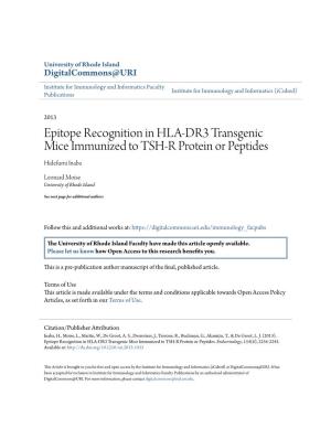 Epitope Recognition in HLA-DR3 Transgenic Mice Immunized to TSH-R Protein Or Peptides Hidefumi Inaba