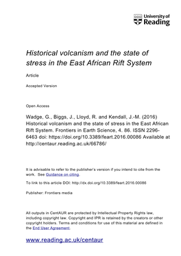 Historical Volcanism and the State of Stress in the East African Rift System