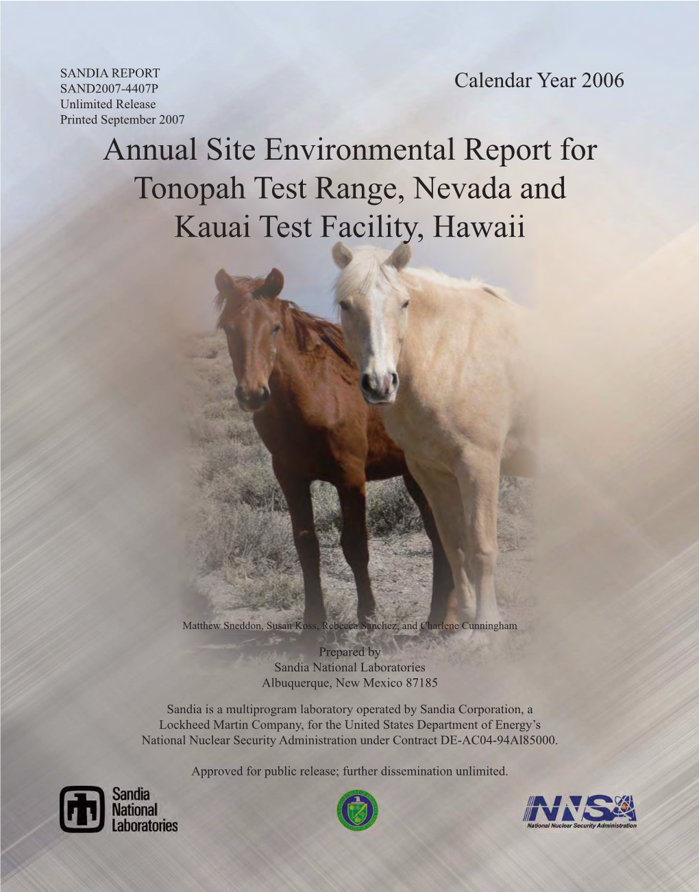 Annual Site Environmental Report for Tonopah Test Range, Nevada and Kauai Test Facility, Hawaii