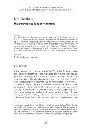 Samir Gandesha1 the Aesthetic Politics of Hegemony