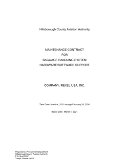 HILLSBOROUGH COUNTY AVIATION AUTHORITY Maintenance Contract for Baggage Handling System Hardware/Software Support