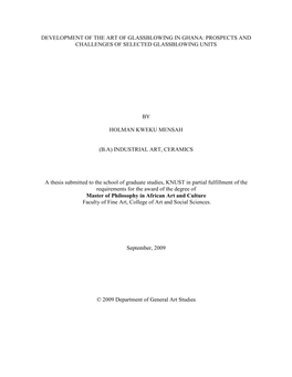 Development of the Art of Glassblowing in Ghana: Prospects and Challenges of Selected Glassblowing Units