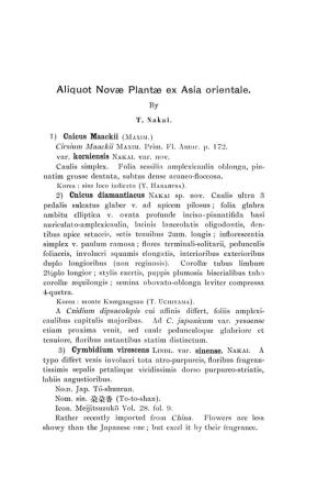 Aliquot Novae ]Plantar Ex Asia Orientate. by T. Naka.L. 1