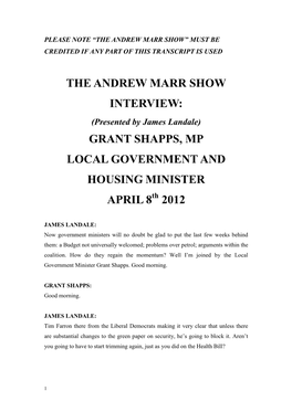 Please Note “The Andrew Marr Show” Must Be Credited If Any Part of This Transcript Is Used