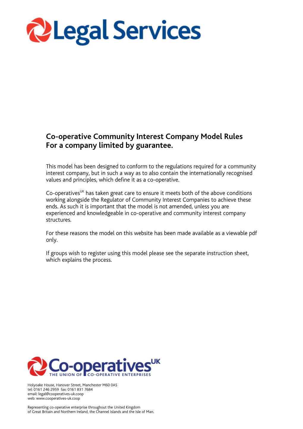 Co-Operative Community Interest Company Model Rules for a Company Limited by Guarantee