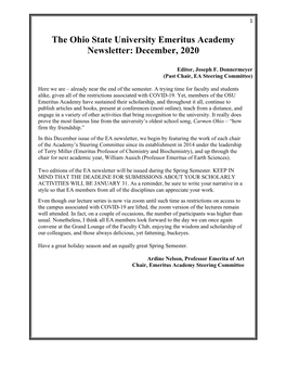 The Ohio State University Emeritus Academy Newsletter: December, 2020