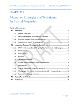 CHAPTER 7 Adaptation Strategies and Techniques for Coastal Properties