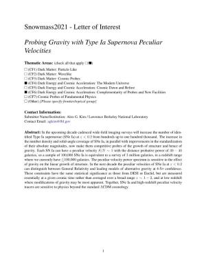 Letter of Interest Probing Gravity with Type Ia Supernova Peculiar Velocities