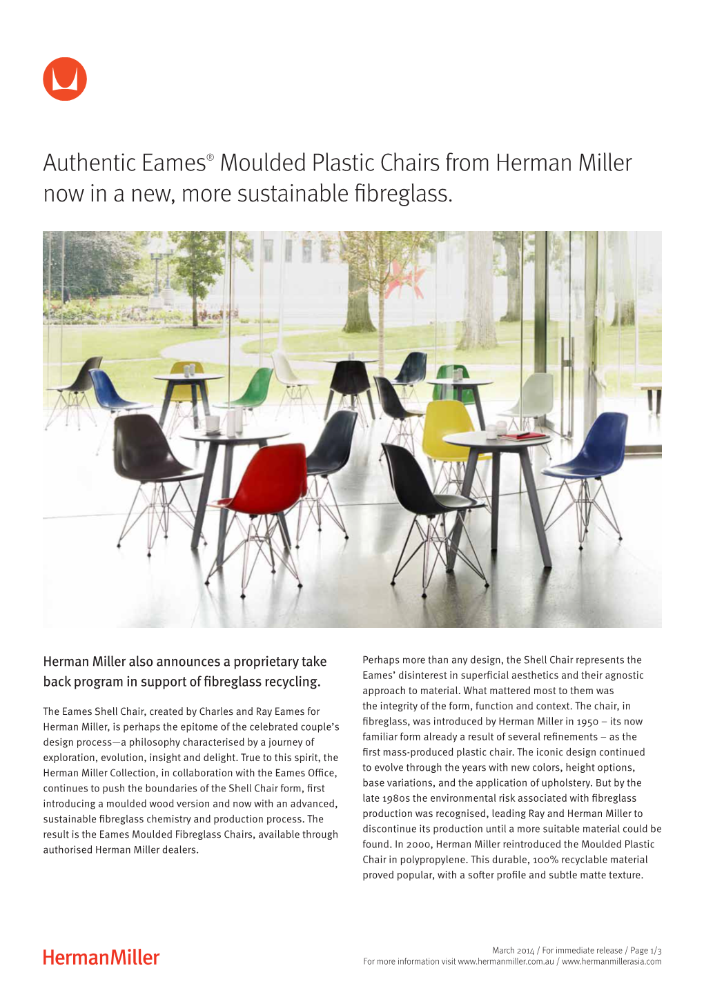 Authentic Eames® Moulded Plastic Chairs from Herman Miller Now in a New, More Sustainable Fibreglass