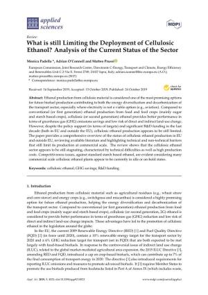 What Is Still Limiting the Deployment of Cellulosic Ethanol? Analysis of the Current Status of the Sector