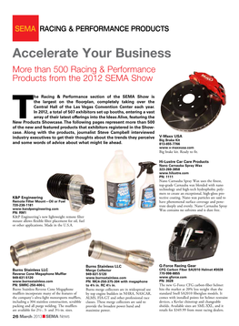 Accelerate Your Business More Than 500 Racing & Performance Products from the 2012 SEMA Show