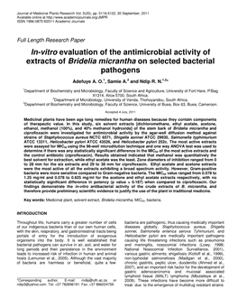 In-Vitro Evaluation of the Antimicrobial Activity of Extracts of Bridelia Micrantha on Selected Bacterial Pathogens