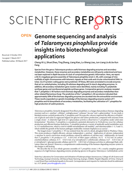 Genome Sequencing and Analysis of Talaromyces Pinophilus Provide