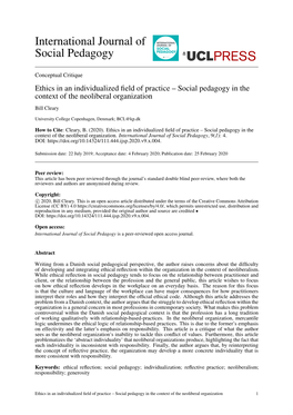 Social Pedagogy in the Context of the Neoliberal Organization Bill Cleary