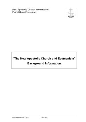 "The New Apostolic Church and Ecumenism" Background Information