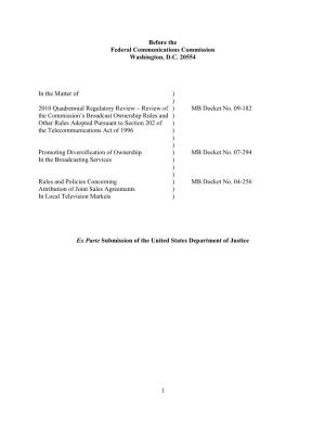 Ex Parte Submission of the United States Department of Justice
