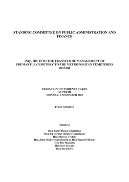 Standing Committee on Public Administration and Finance