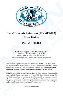 Two-Diver Air Intercom (P/N 415-107) User Guide