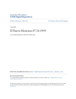 El Nuevo Mexicano, 07-24-1919 La Compania Impresora Del Nuevo Mexicano