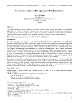 An Overview of the Law of Conspiracy in Selected Jurisdictions