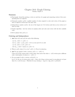 Chapter 10.8: Graph Coloring Tuesday, August 11