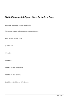 Myth, Ritual, and Religion, Vol. 1 by Andrew Lang&lt;/H1&gt;